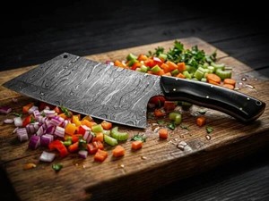 Couteau à découper moderne ambidextre fait main Edge Master Manufacture en acier Damas, manche en corne noire, étui en cuir, compatible lave-vaisselle - Product Image 5