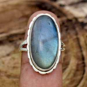 Long Oval <b>Labradorite</b> <b>Ring</b> 925 Sterling Silver Gemstone Jewelry Handmade <b>Ring</b> for Her - Product Image 3