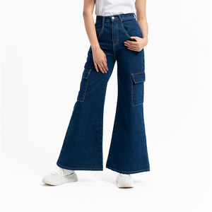 Jeans de Mezclilla para Mujer, Diseño Personalizado con Logotipo, Cintura Alta y Ajustada, Color Personalizado OEM, Bolsillos Cargo Elegantes, Corte Acampanado - Product Image 1