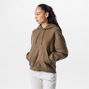 Hoodies courts en coton et polyester pour femmes, couleur marron, grande taille, pull-over, vêtements d'hiver, hoodies courts avec poche kangourou - Product Image 4