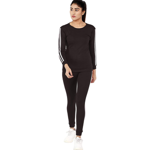 Ensemble de survêtement rayé noir pour femme, sweat-shirt sportif à manches longues et col rond, léger, en spandex et polyester, vêtements de sport pour le printemps - Product Image 5
