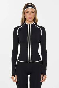 Womens Slim Fit Sports <b>Yoga</b> Top Breathable Full Zip Cropped <b>Jacket</b> with Stand Collar Front Logo for Running Sportswear - Product Image 3