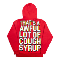 Sweat à capuche zippé pour homme, coupe ample, 100% coton, grammage lourd, hiver, avec logo imprimé par transfert thermique sur le devant, personnalisable, 'That's a lot of cough syrup'