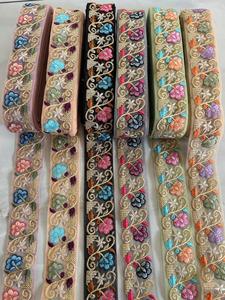Eco Friendly Embroidered Floral Lace Fabric Mesh Trim with Gold Thread Decorative <b>Ribbon</b> for <b>Wedding</b> Dress Evening Wear Bridal G - Product Image 2