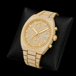 Reloj de Cuarzo para Hombre en Acero Inoxidable Dorado con Esfera de Piedras Brillantes, Doble Subesfera, Visualización de Fecha, Reloj de Lujo para Fiestas - Product Image 2