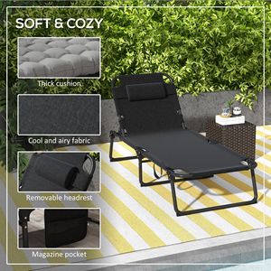 Sdraio Grigia Regolabile con Tasca Portariviste, Sedia da Spiaggia Pieghevole - Product Image 6