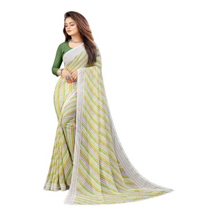 Sari de seda Georgette con estampado Bandhani para mujer, traje de fiesta listo para usar con blusa descosida, producto a granel - Product Image 1