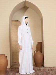 Oferta Especial: Abaya Saudí Tradicional Islámica para Mujer, Moderna y Hermosa, de Poliéster Transpirable, Largo hasta el Tobillo, para Primavera - Product Image 4