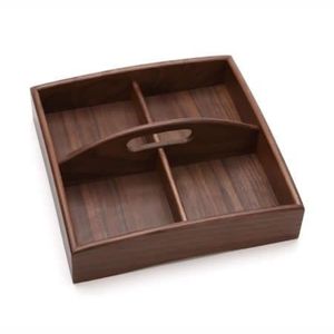 Boîte à épices en bois de noyer de qualité supérieure, organisateur à 4 compartiments, support à condiments en bois avec poignée, étagère à épices artisanale, rangement de cuisine - Product Image 1