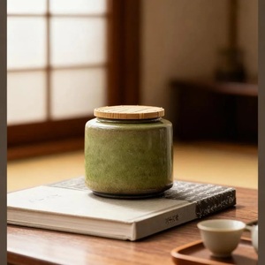 Tarro de Almacenamiento Esmaltado en Tonos Tierra con Tapa de Bambú, Acabado Liso, Organizador Moderno para Encimera, Elegante Contenedor para Despensa de Cocina - Product Image 2