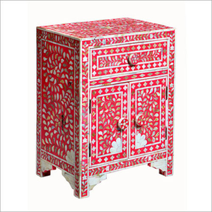 Mesita de Noche Moderna con Incrustaciones de Madreperla y 1 Cajón, con Otomana de Almacenamiento |   Muebles de Dormitorio - Product Image 4