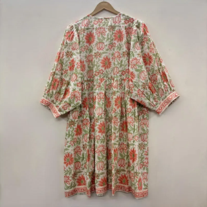 Vestido Casual Midi para Mujer, Tejido 100% Algodón, Liso, Manga Corta, Cintura Imperio, Estilo Babydoll, Cuello en V, Holgado, Funcional - Product Image 5