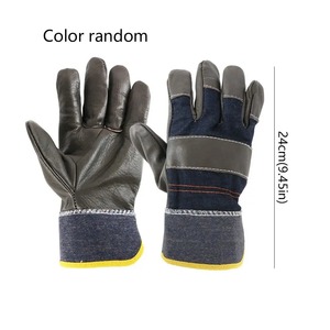 ถุงมือเชื่อมหนังวัวทนต่อการเสียดสี 1 คู่ ถุงมือหนังหนาป้องกันแรงงานสำหรับงานก่อสร้าง สวมใส่สบาย - Product Image 3