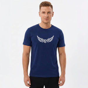 <b>Men's</b> Solid <b>Navy</b> <b>Blue</b> O-Neck Short Sleeve Cotton <b>T</b>-<b>Shirt</b> Regular Fit Casual Jersey Knit Plain Dyed - Product Image 3