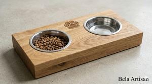 Comedero Elevado Rectangular de Madera Rayada Pulida Hecho a Mano para Perros - Estación Moderna para Mascotas con Cuencos de Acero Inoxidable y Diseño Ventilado - Product Image 3