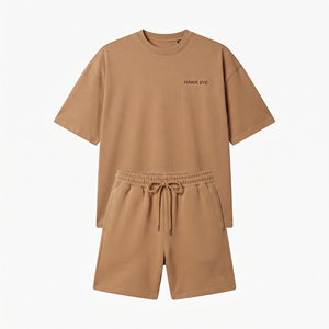 Ensemble de survêtement sportif tendance pour hommes, t-shirt simple à col rond et short ample à manches courtes, vente en gros - Product Image 4