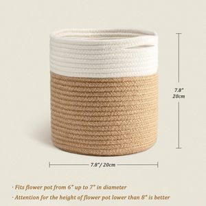 Handmade Crocheted Cotton Storage Basket Natural Beige White Color Round Shape For Organizing Craft Supplies And Home Decor - Product Image 3