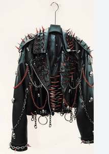 Winter Gothic <b>Punk</b> Studded Leather Motorcycle <b>Jackets</b> with Front Logo Option Premium Leather Custom Sizing & Color Combinations - Product Image 5