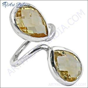 Élégante bague en argent fin 925 avec accessoire de mode en pierre précieuse citrine en forme de poire gracieuse - Product Image 1