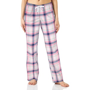 Women's Plus Size Soft Poplin <b>Flannel</b> <b>Pajama</b> Pants Pink Plaid Elastic Waist Breathable - Product Image 1