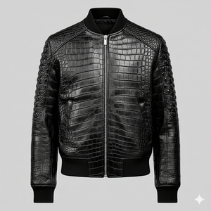 Blouson Bomber de Luxe en Cuir Noir avec Doublure en Polyester Matelassé, Style Streetwear Hiver Coupe-Vent Écologique Unisexe Col Rond - Product Image 1