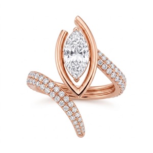 Bague de fiançailles pour femme en or blanc avec diamant de laboratoire taille brillant rond et pierres latérales pavées, style charmant, certifiée par un tiers - Product Image 2