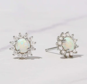 Handmade 18K Gold 925 Silver 6mm Round Natural Ethiopian <b>Opal</b> Prong Set Zircon Designer <b>Stud</b> <b>Earrings</b> Fine Jewelry for Women - Product Image 4