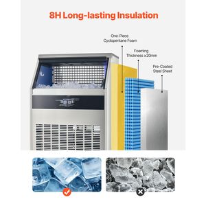 Attrezzatura di Refrigerazione per Cucine Commerciali, Macchina per il Ghiaccio 440lbs/24H, Capacità di Stoccaggio 130lbs, LED, 160 Cubetti di Ghiaccio, 15 Minuti - Product Image 5
