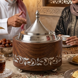 Olla de Madera de Lujo con Incrustaciones de Madreperla y Revestimiento Aislante de Acero Inoxidable, Ideal para Gulf Majlis y Ramadán - Product Image 5