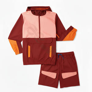 Ensemble de survêtement court deux pièces respirant grande taille 2023 personnalisé, coupe-vent, patchwork, fermeture éclair, nylon, polyester, style streetwear - Product Image 5