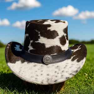 หมวกทรงสูงหนังวัวแท้คุณภาพพรีเมียม งานแฮนด์เมด สำหรับทั้งชายและหญิง ตกแต่งด้วยสายคาดสไตล์ตะวันตก เหมาะสำหรับงานเทศกาล - Product Image 2