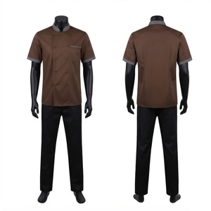 Premium 200 GSM Cotton Polyester Chef Uniform <b>White</b> Double Breasted <b>Jacket</b> Mandarin Collar <b>Short</b> Sleeve Custom Logo Unisex Silk - Product Image 3