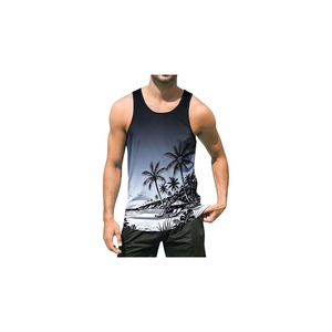 <b>Mens</b> Beach Tank Top Summer Short Sleeve Graphic Quick Dry Sublimated Print Front Logo Gym Workout - Product Image 1