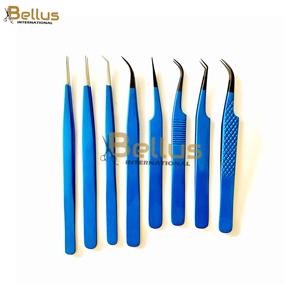 Empuñadura de Diamante Azul Dorado con Logotipo Personalizado 45 °   Pinzas para Extensión de Pestañas con Punta de Fibra, Acero Inoxidable - Product Image 4