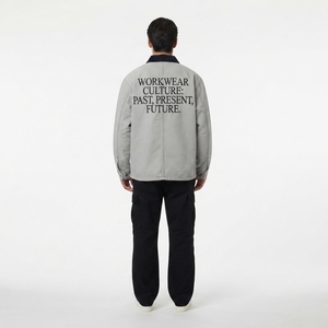 Chaqueta de Trabajo Personalizada de Gran Tamaño, 12oz, Lona Reciclada, Color Gris Paloma, Cuello de Pana, Estilo Urbano, OEM - Product Image 2