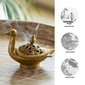 Brûleur d'encens Dhoop Dani en laiton en forme de cygne, encensoir décoratif en laiton pour Loban et support d'encens, brûleur d'encens élégant au design cygne pour Poo - Product Image 5