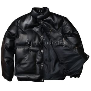 Veste matelassée en cuir noir pour hommes Top Grain véritable Napa cuir écologique nouveau Style matelassé Parka veste matelassée en cuir - Product Image 6