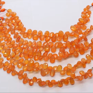 ลูกปัดคาร์เนเลียนทรงลูกแพร์เจียระไนธรรมชาติ AAA ขนาด 6x8 ถึง 7x10 มม.  ลูกปัดคาร์เนเลียนทรงลูกแพร์เจียระไนขนาด 8 นิ้ว ร้อยเป็นเส้น - Product Image 1
