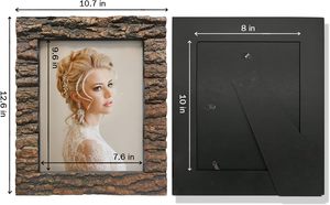 Rustic Wood Picture <b>Frame</b> <b>with</b> Real Bark Solid Wood High Definition Glass,Tabletop or Wall <b>Mounting</b> for Farmhouse Decor - Product Image 3