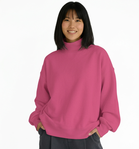 Women's Long <b>Mock</b> <b>Neck</b> Pullover Sweatshirt High Quality Soft Touch Fleece Polyester/Cotton OEM Service Winter Casual <b>Top</b> - Product Image 2