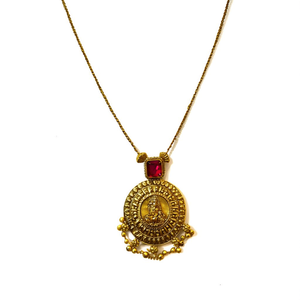 Red Alloy Gold Plated Oxidized Polish Antique Lakshmi Pendant Casual Fashion Hinduism India Necklace - Product Image 3