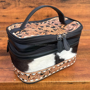 Caja de maquillaje portátil para mujer, neceser de cuero de vaca genuino, joyero, organizador, bolsas de cosméticos de viaje con asa - Product Image 5