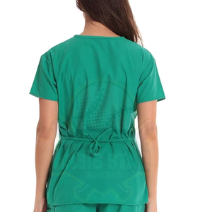 Ensemble de blouses médicales pour femmes de qualité supérieure, col en V, manches courtes, vert, uniformes d'hôpital, pantalon en coton et polyester, tissu personnalisé, faible MOQ - Product Image 4