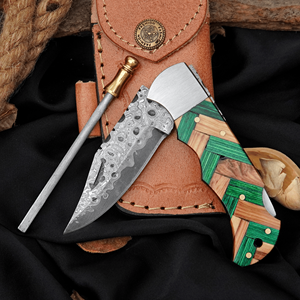 Cuchillo de Acero al Carbono Artesanal con Patrón, Mango de Madera, Orientación Ajustable, Funda de Cuero, Acabado Pulido, Utilidad para Exteriores - Product Image 3