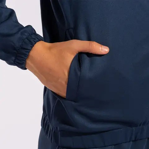 Men's Navy Blue Polyester Tracksuit Full <b>Zip</b> <b>Hooded</b> Sporty Jogging Set With White Stripe Design Breathable Regular Fit Autumn - Product Image 6