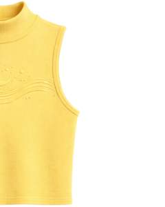 เสื้อกล้ามคอสูงสีเหลืองแบบร่องสำหรับผู้หญิง พร้อมลายดวงจันทร์นูน  แฟชั่นฤดูร้อนแบบไม่มีแขน  ผลิตตามสั่งจากโรงงาน - Product Image 3