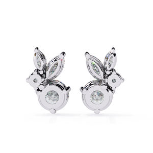 Pendientes de Diamantes de Moissanita con Piedras de Corte Marquesa, Pendientes de Moissanita de Corte Redondo para Mujer, Plata de Ley 925 - Product Image 6