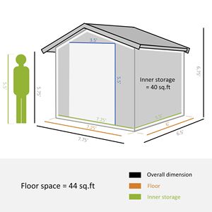 Casetta da Giardino in Metallo Marrone per Arredi da Esterno 7.7x6.4 ft, 2 Porte, 4 Prese d'Aria, Facile Montaggio - Product Image 3
