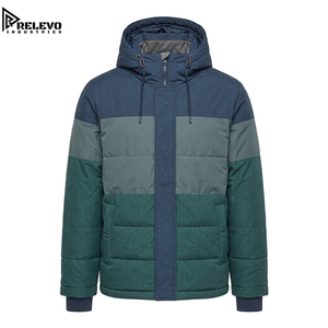 High Quality OEM <b>Men</b> Woven Casual Zipper Puffer <b>Jacket</b> Hooded Spring <b>Jacket</b> with Blue and Forest <b>Green</b> Tonal Multi-Panel Design - Product Image 1