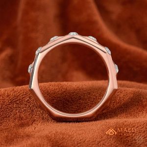 Anillo de Moissanita Redondo con Cinco Piedras, Banda Abierta, Oro Rosa, Joyería Fina, Anillo de Boda para Mujer, Brooklyn Luxury Premium Elite Finis - Product Image 3